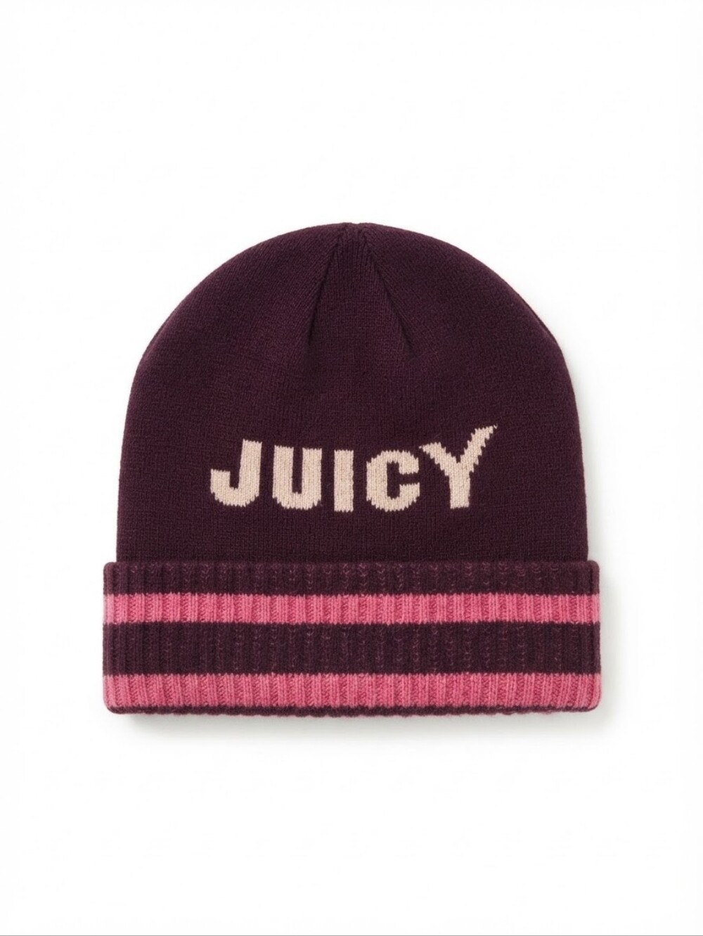 Juicy Couture Women's Pink and Burgundy Knit Beanie